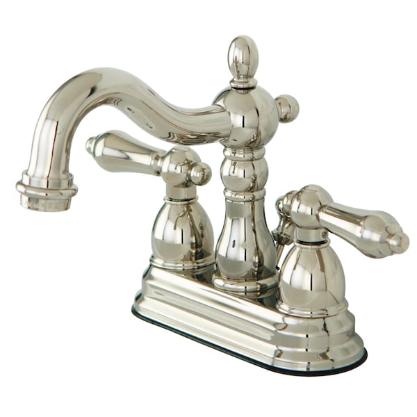 Heritage, 4" Centerset Bathroom Faucet, Polished Nickel